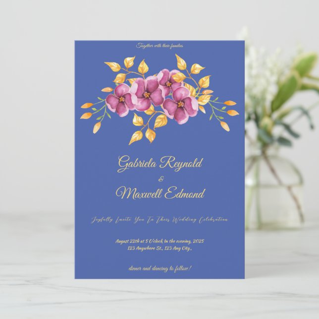 Invitación Acuarela Romántica Luz Orquídea Boda Floral (Anverso de pie)