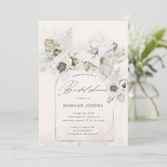 Invitación acuarela romántico floral Bridal Shower Invite (Anverso de pie)