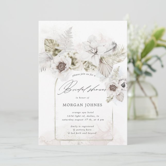 Invitación acuarela romántico floral Bridal Shower Invite (Anverso de pie)