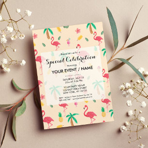 Invitación Acuarela rosa a la moda flamígon tropical flamígon