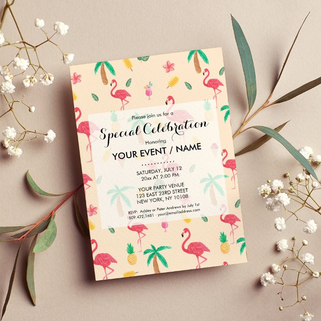 Invitación Acuarela rosa a la moda flamígon tropical flamígon (Trendy pink watercolor tropical flamingo floral )