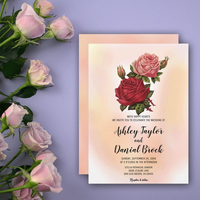 Invitación Acuarela Rosa agitada Boda floral de verano rústic (Subido por el creador)