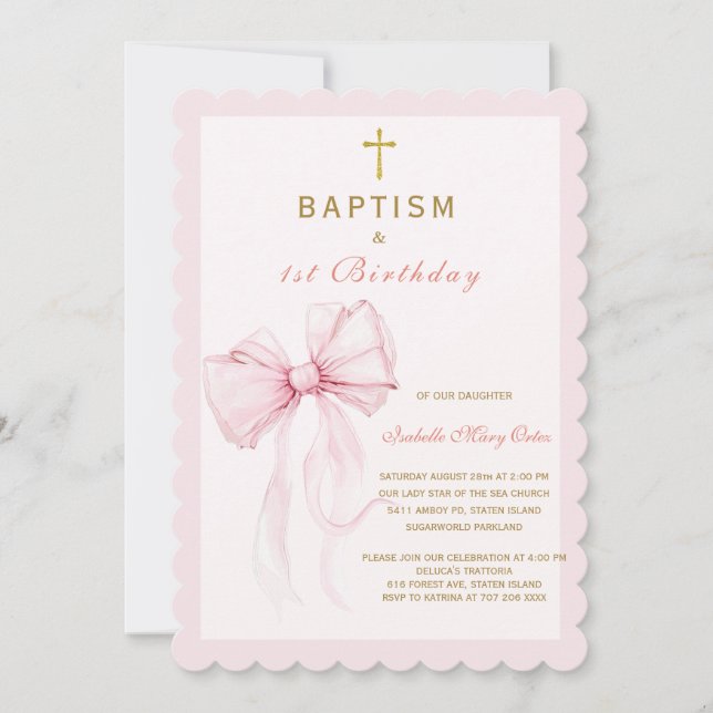 Invitación Acuarela Rosa Arco Bautizo y Cumpleaños (Anverso)