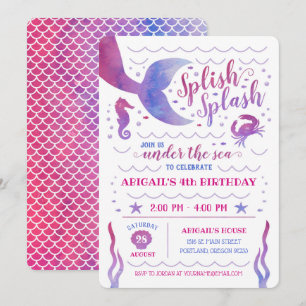 Invitación Acuarela rosa bajo el cumpleaños de la sirena mari