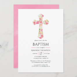 Invitación Acuarela rosa Bautismo floral o cristianismo