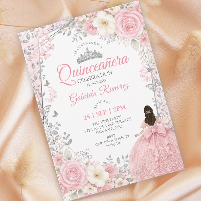 Invitación Acuarela Rosa Beige Quinceañera Plata (Subido por el creador)