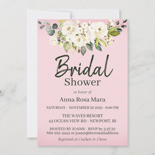 Invitación *~* Acuarela Rosa Blanca Ducha Británica Rosa (Anverso)