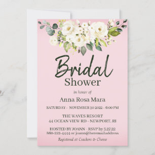 Invitación *~* Acuarela Rosa Blanca Ducha Británica Rosa