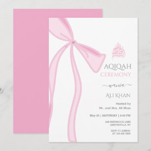 Invitación Acuarela Rosa Bow Bow Bebé Aqiqah