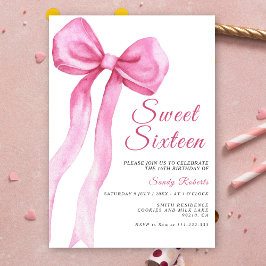 Invitación Acuarela Rosa Bow Sweet 16 Cumpleaños