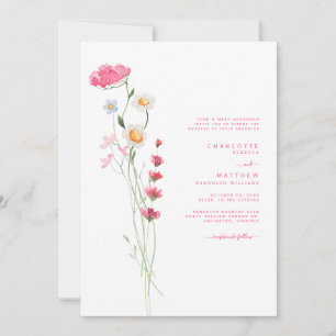 Invitación Acuarela rosa caliente Boda de flores silvestres I