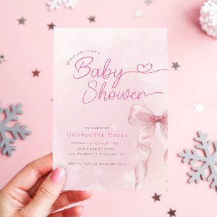 Invitación Acuarela Rosa Claro con Lazo Baby Shower