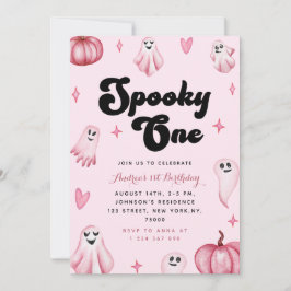 Invitación Acuarela Rosa Cute Ghost Spooky Un Primer Cumpleañ