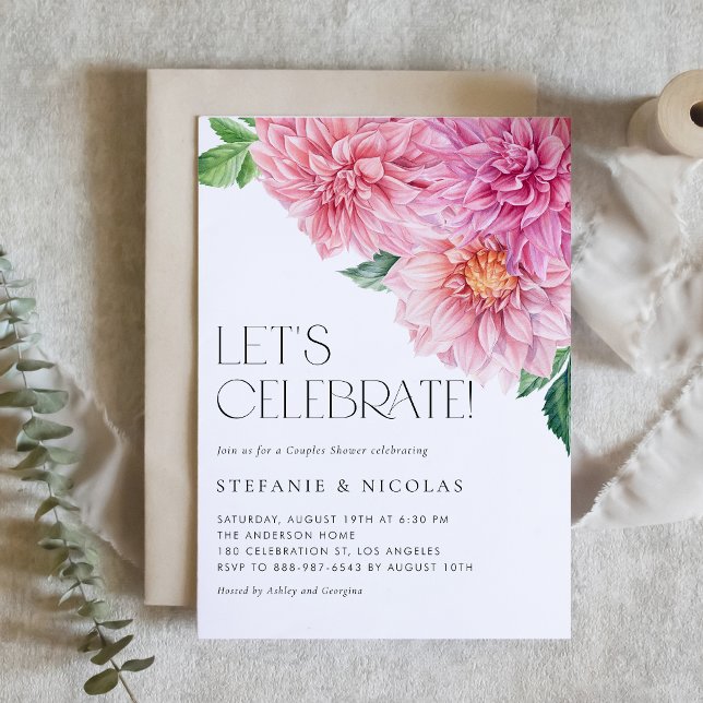 Invitación Acuarela Rosa Dahlia Parejas Ducha Cena (Subido por el creador)