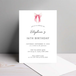Invitación Acuarela Rosa Dainty Bow 16 cumpleaños