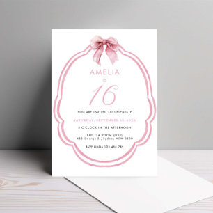 Invitación Acuarela Rosa Dainty Bow 16 cumpleaños
