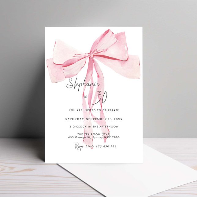 Invitación Acuarela Rosa Dainty Bow 30 cumpleaños (Subido por el creador)