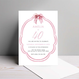 Invitación Acuarela Rosa Dainty Bow 40 cumpleaños