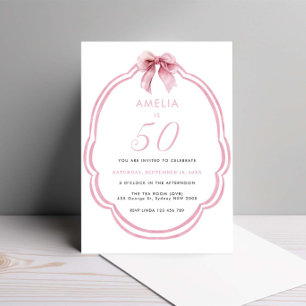 Invitación Acuarela Rosa Dainty Bow 50 cumpleaños