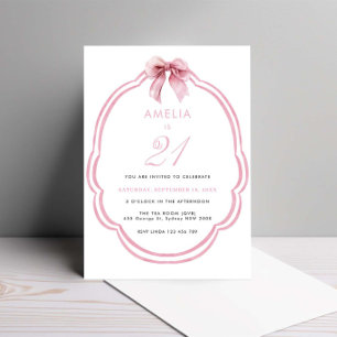 Invitación Acuarela Rosa Dainty Bow Cumpleaños 21