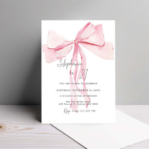 Invitación Acuarela Rosa Dainty Bow Cumpleaños 21
