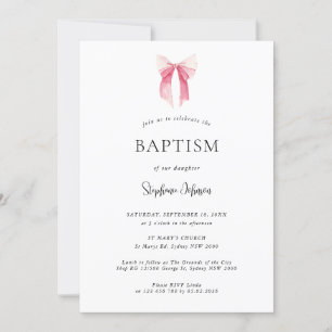Invitación Acuarela Rosa Dainty Bow Ribbon Bautismo