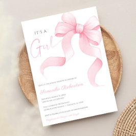 Invitación acuarela rosa de vaca es una ducha de bebé chica