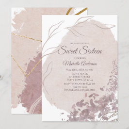 Invitación Acuarela Rosa Dusty Moderno Dulce Dieciséis 16