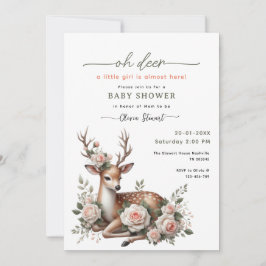 Invitación Acuarela Rosa Floral oh ciervo baby shower 