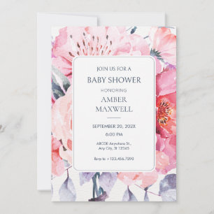 Invitación acuarela rosa florido floral ducha de bebé