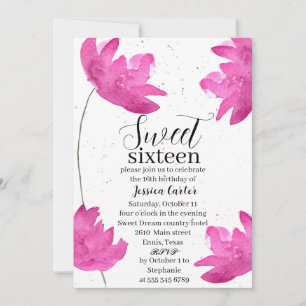 Invitación Acuarela Rosa Magnolia Floral Dulce 16 Dieciséis