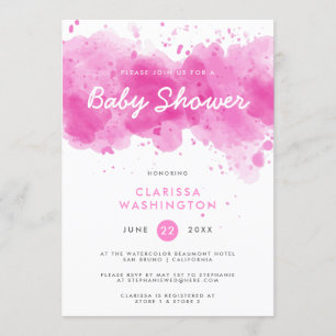 Invitación Acuarela rosa moderna Baby Shower de tipografía