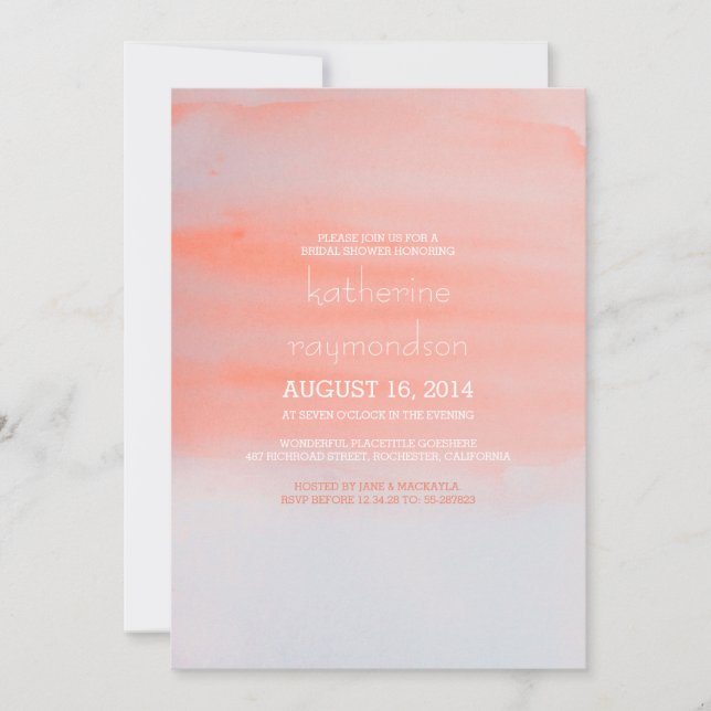Invitación acuarela rosa moderna ducha de novia (Anverso)