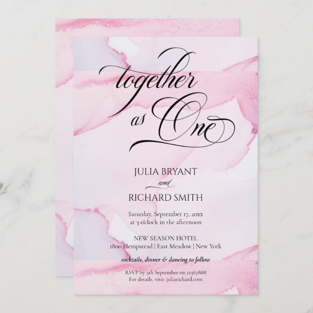 Invitación Acuarela rosa moderna Elegante Invitat caligrafía (Anverso / Reverso)