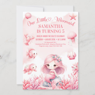 Invitación Acuarela rosa pastel cumpleaños de sirena