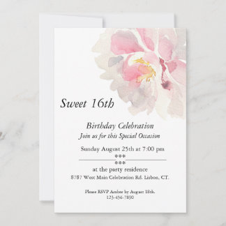 Invitación Acuarela rosa, Personalizable, dulce 16