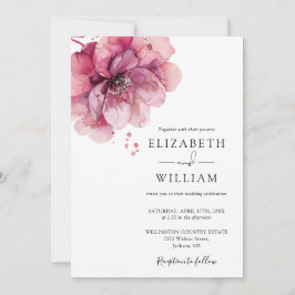 Invitación Acuarela Rosa Polvo Boda de código QR floral