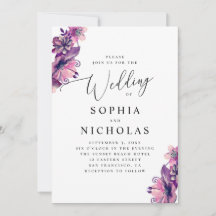Acuarela rosa púrpura floral escritura boda