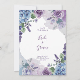 Invitación Acuarela Rosa Púrpura Hortensia Azul Lavanda Coron