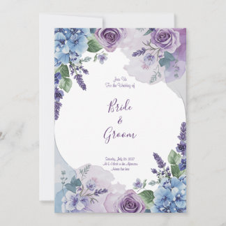 Invitación Acuarela Rosa Púrpura Hortensia Azul Lavanda Coron