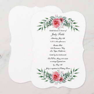 Invitación Acuarela Rosa Rosa Verde Foliage Bridal Showe