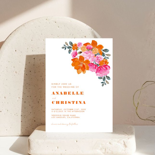 Invitación Acuarela rosa y Naranja Boda de vibración floral (Subido por el creador)