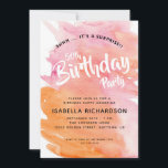 Invitación Acuarela rosa y Naranja Sorpresa 50 cumpleaños<br><div class="desc">Esta sorpresiva invitación a la fiesta de cumpleaños número 50 ofrece un colorido fondo acuático y se acentúa con texto de estilo manuscrito.</div>