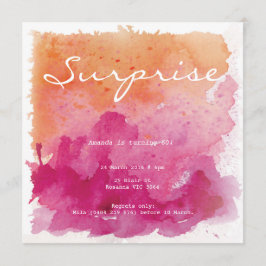 Invitación Acuarela rosa y Naranja Sorpresa Cumpleaños