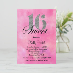 Invitación Acuarela rosa y tipografía Purpurina dulce 16