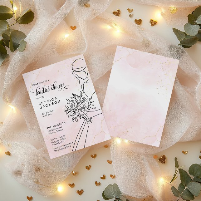 Invitación Acuarela rosa y turbia con novia (Subido por el creador)