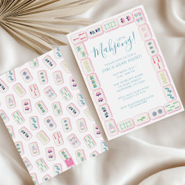 Invitación Acuarela Rosado y Verde Fiesta de Baldosas Mahjong