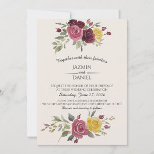 Invitación Acuarela Rosas Burgundy Polvorientas Campestres So