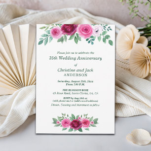 Invitación Acuarela Rosas de Borgoña 35 Aniversario de Boda