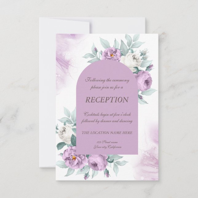 Invitación Acuarela Rosas de Lilac Polka Dots Boda (Anverso)